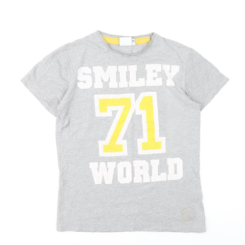 SmileyWorld Womens Grey XS Graphic T-Shirt Short Sleeve Cotton Blend