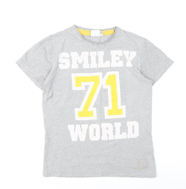 SmileyWorld Womens Grey XS Graphic T-Shirt Short Sleeve Cotton Blend