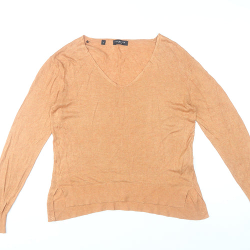 Selected Femme Women’s Brown V-Neck Pullover Jumper M Linen Blend