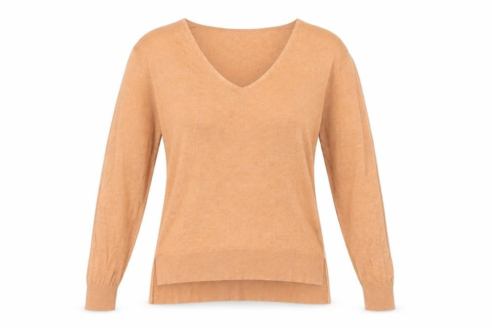 Selected Femme Women’s Brown V-Neck Pullover Jumper M Linen Blend