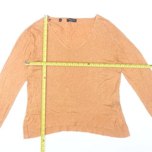 Selected Femme Women’s Brown V-Neck Pullover Jumper M Linen Blend