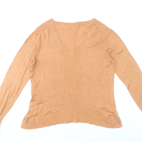 Selected Femme Women’s Brown V-Neck Pullover Jumper M Linen Blend