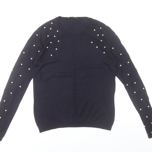 Zara Women Black Beaded Pullover Jumper Size 12 Knitwear