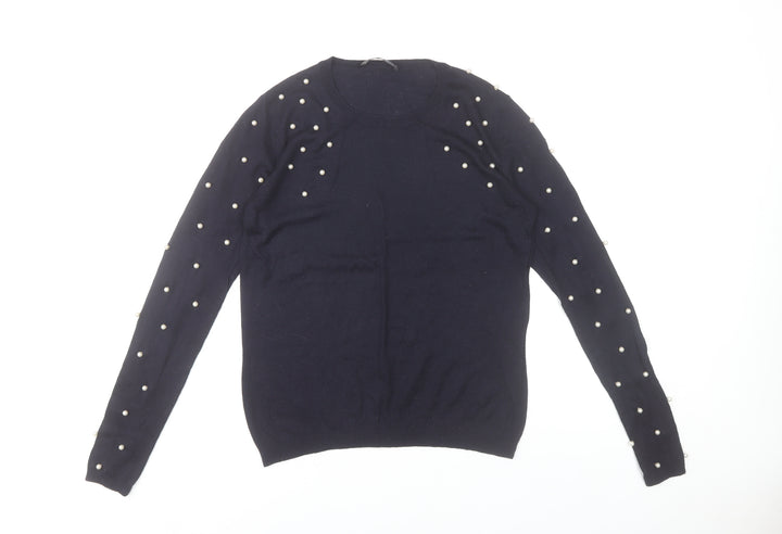 Zara Women Black Beaded Pullover Jumper Size 12 Knitwear