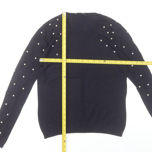 Zara Women Black Beaded Pullover Jumper Size 12 Knitwear