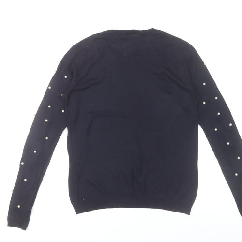 Zara Women Black Beaded Pullover Jumper Size 12 Knitwear