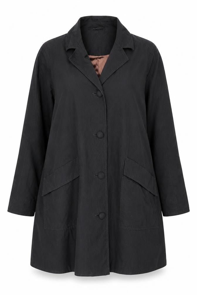 Front view of Four Seasons women’s black coat uk 12 mid-length overcoat