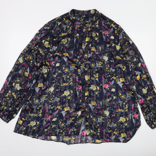 Wallis Womens Multicoloured Floral Sheer Blouse UK 16 Long Sleeve