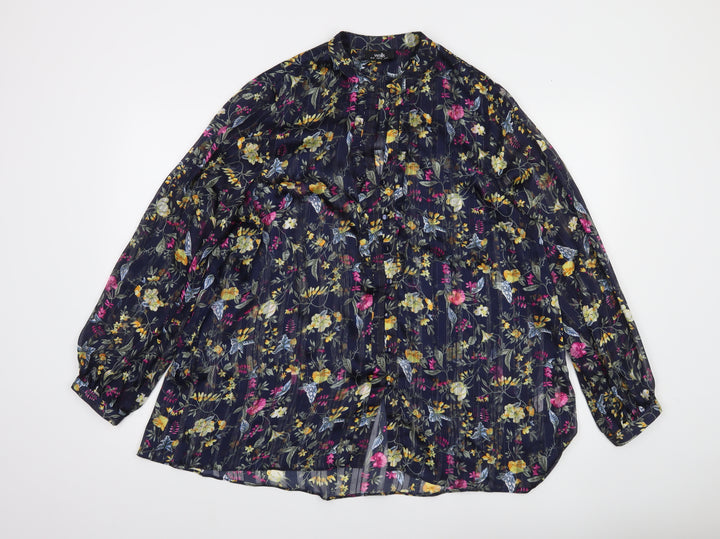Wallis Womens Multicoloured Floral Sheer Blouse UK 16 Long Sleeve