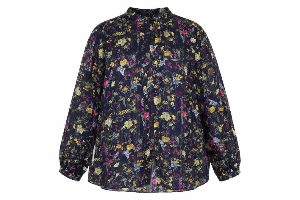 Front view of Wallis women’s multicoloured floral sheer blouse uk 16 long sleeve