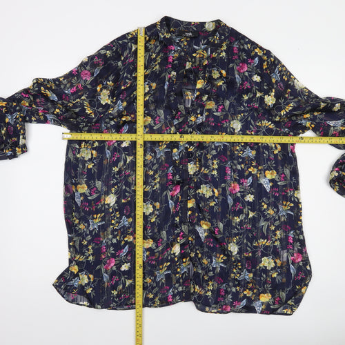 Wallis Womens Multicoloured Floral Sheer Blouse UK 16 Long Sleeve