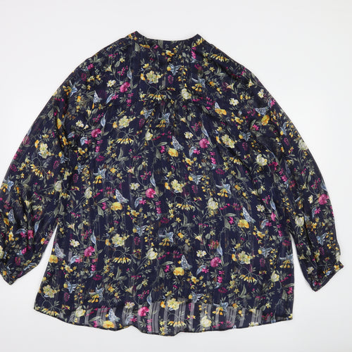 Wallis Womens Multicoloured Floral Sheer Blouse UK 16 Long Sleeve