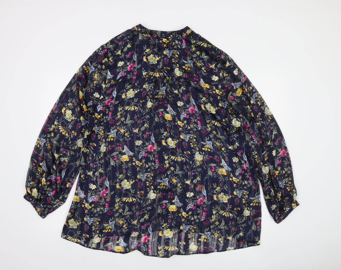 Wallis Womens Multicoloured Floral Sheer Blouse UK 16 Long Sleeve