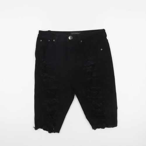 PrettyLittleThing Women Black Size 10 Distressed Denim Bermuda Shorts
