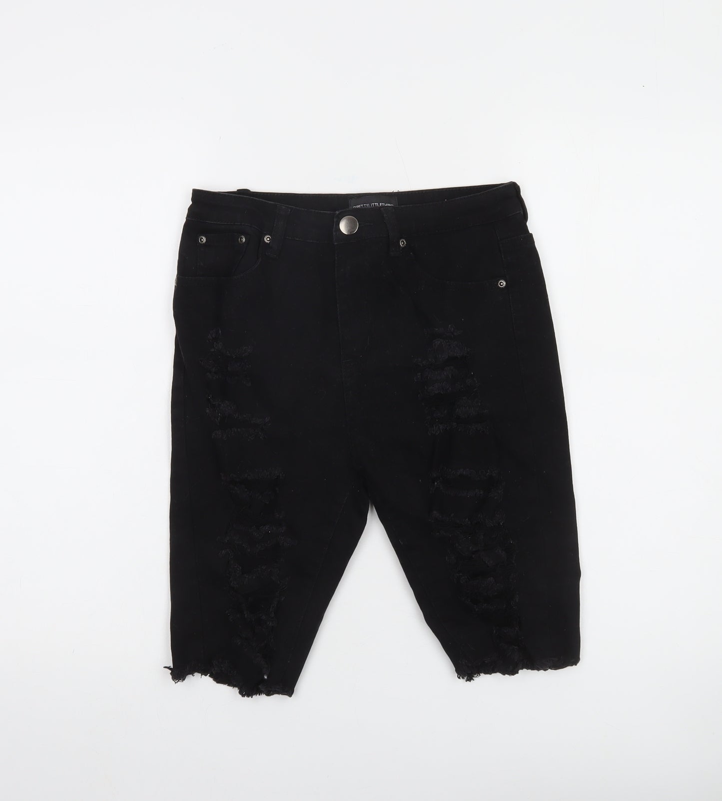 PrettyLittleThing Women Black Size 10 Distressed Denim Bermuda Shorts