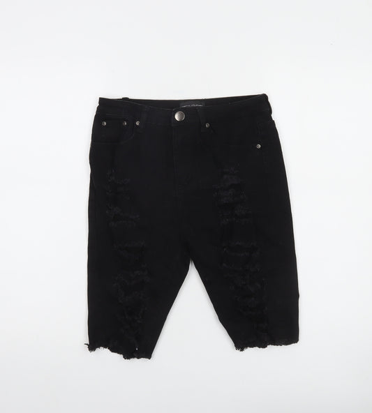 PrettyLittleThing Women Black Size 10 Distressed Denim Bermuda Shorts