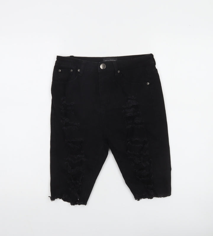 PrettyLittleThing Women Black Size 10 Distressed Denim Bermuda Shorts