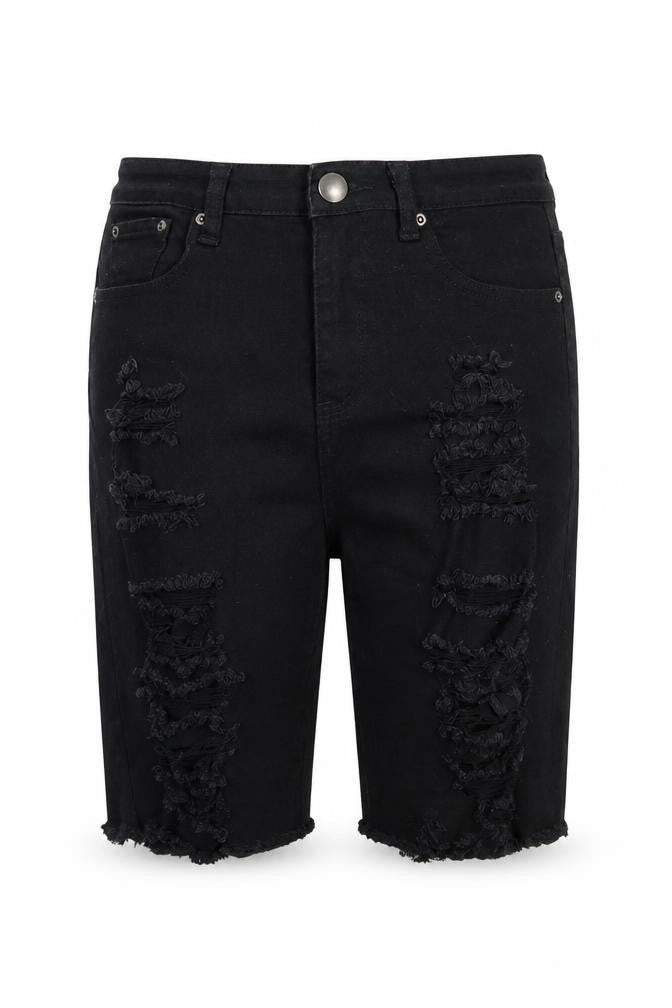 PrettyLittleThing Women Black Size 10 Distressed Denim Bermuda Shorts