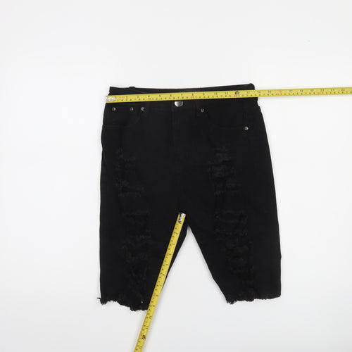 PrettyLittleThing Women Black Size 10 Distressed Denim Bermuda Shorts