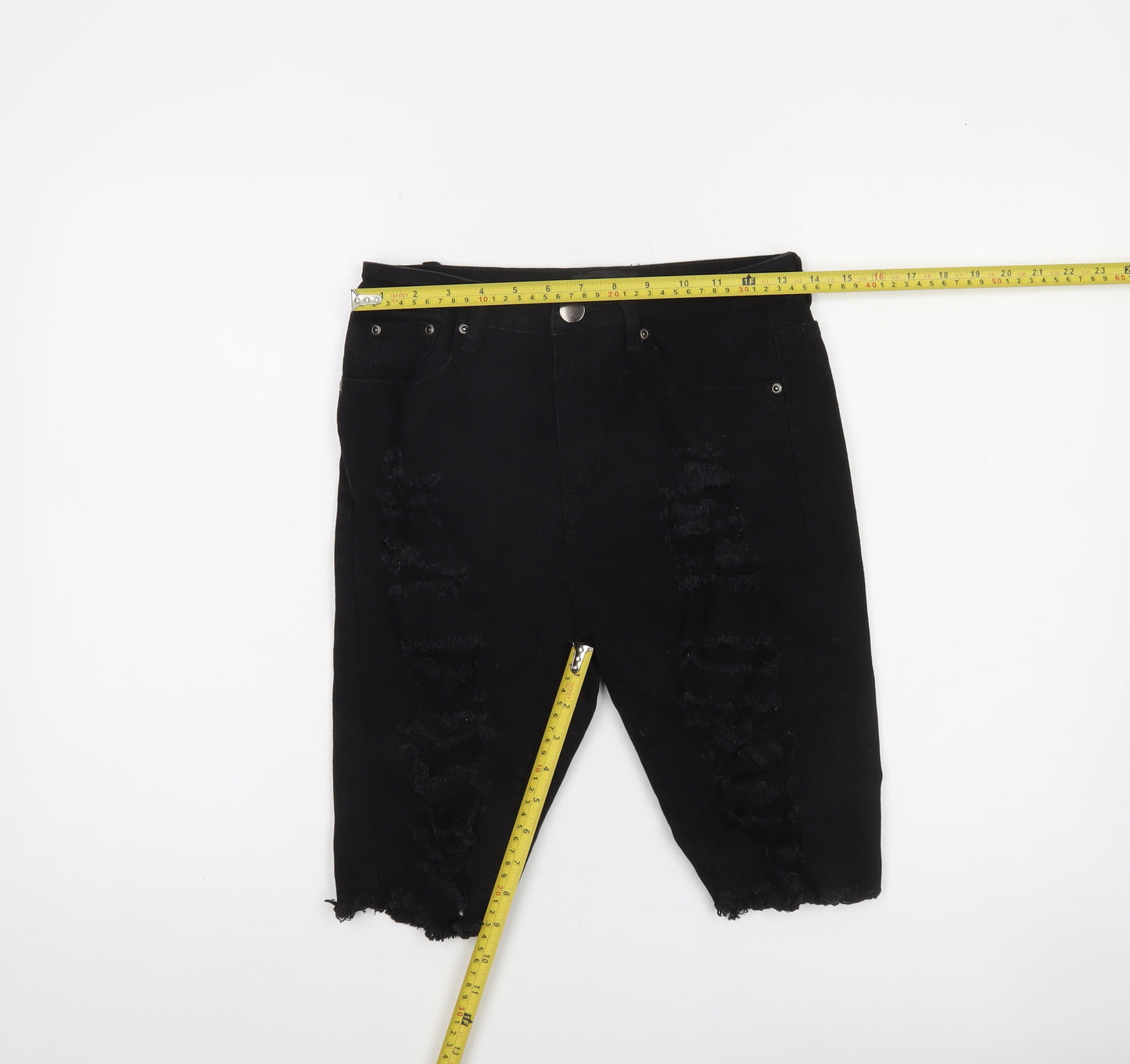 PrettyLittleThing Women Black Size 10 Distressed Denim Bermuda Shorts