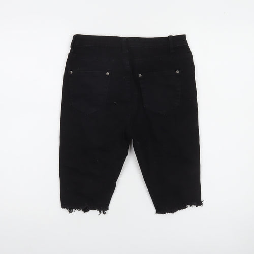 PrettyLittleThing Women Black Size 10 Distressed Denim Bermuda Shorts