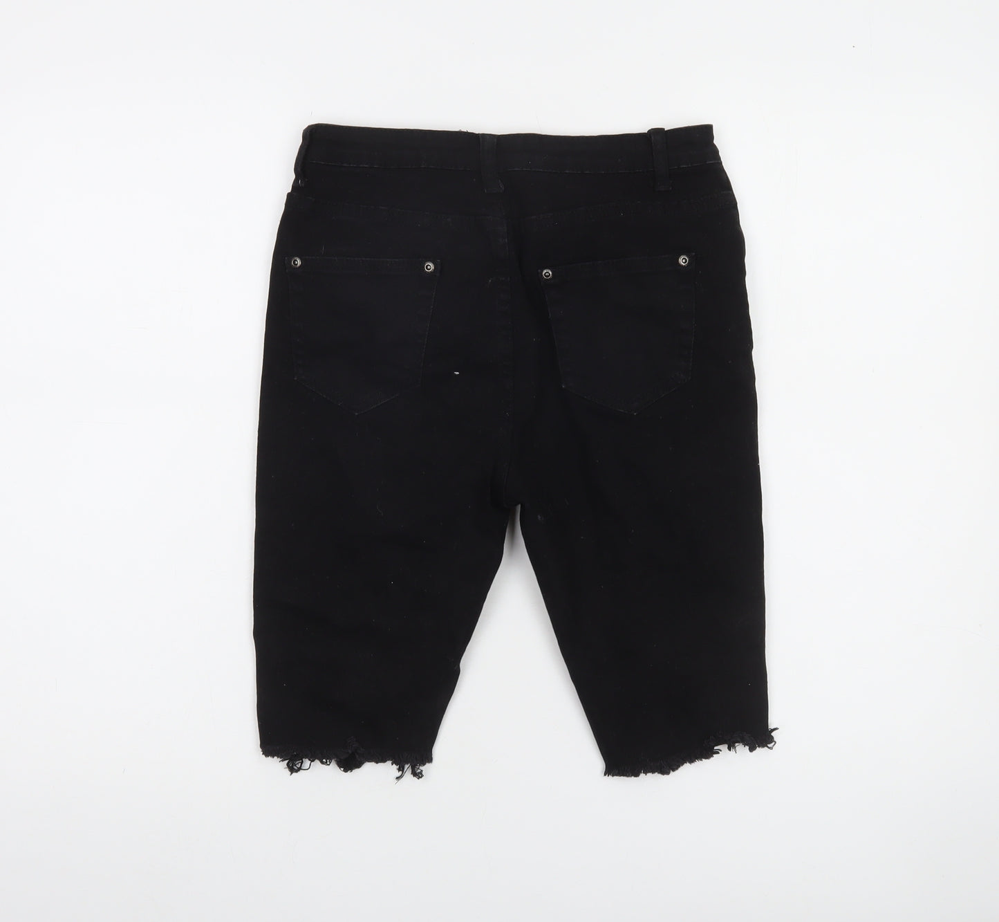 PrettyLittleThing Women Black Size 10 Distressed Denim Bermuda Shorts