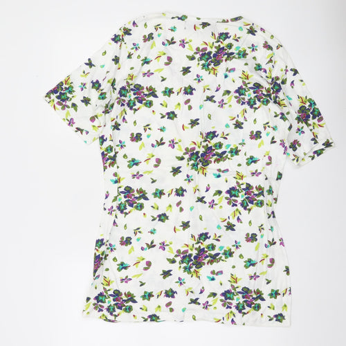 Paco Boutique Women’s White Floral Blouse Top XL Cotton Tunic V-Neck