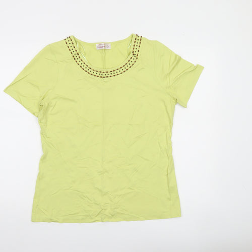 Dunnes Stores Womens Green Beaded Scoop Neck T-Shirt UK 14