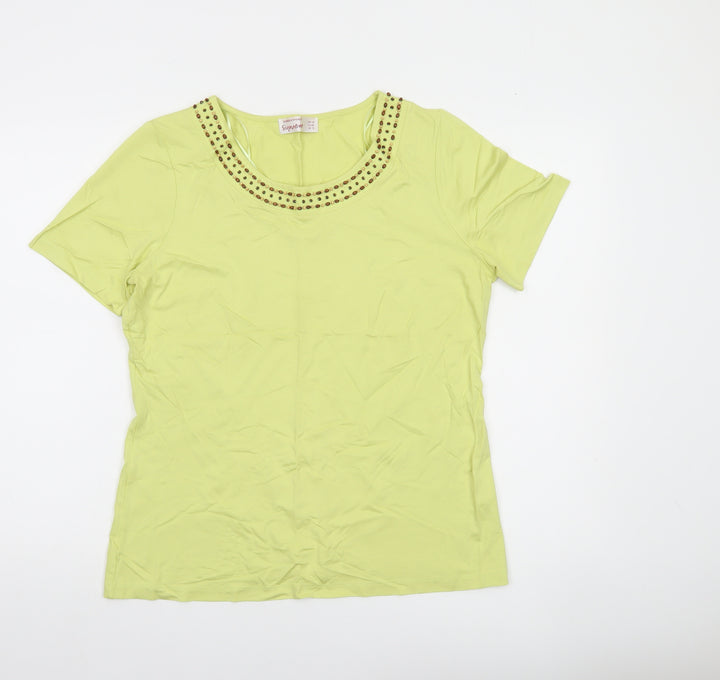 Dunnes Stores Womens Green Beaded Scoop Neck T-Shirt UK 14