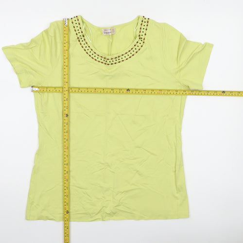 Dunnes Stores Womens Green Beaded Scoop Neck T-Shirt UK 14