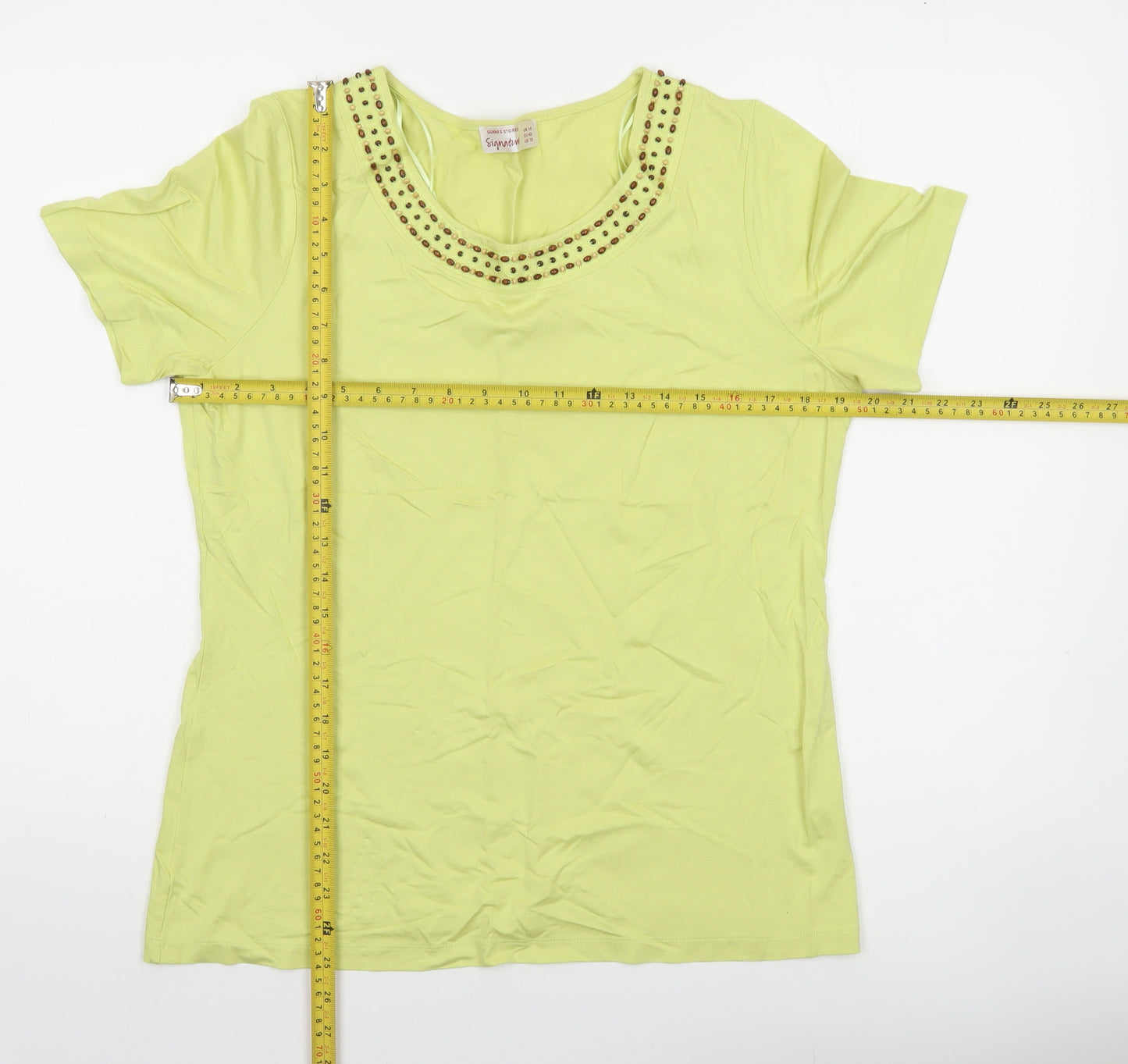 Dunnes Stores Womens Green Beaded Scoop Neck T-Shirt UK 14