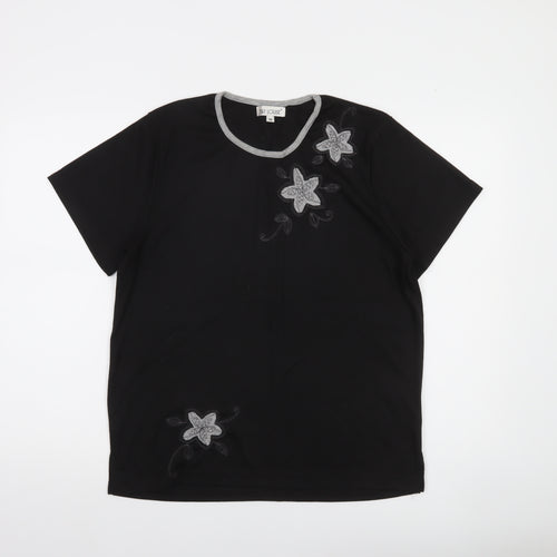 Fay Louise Women’s Black Floral Embroidered T-Shirt Size M
