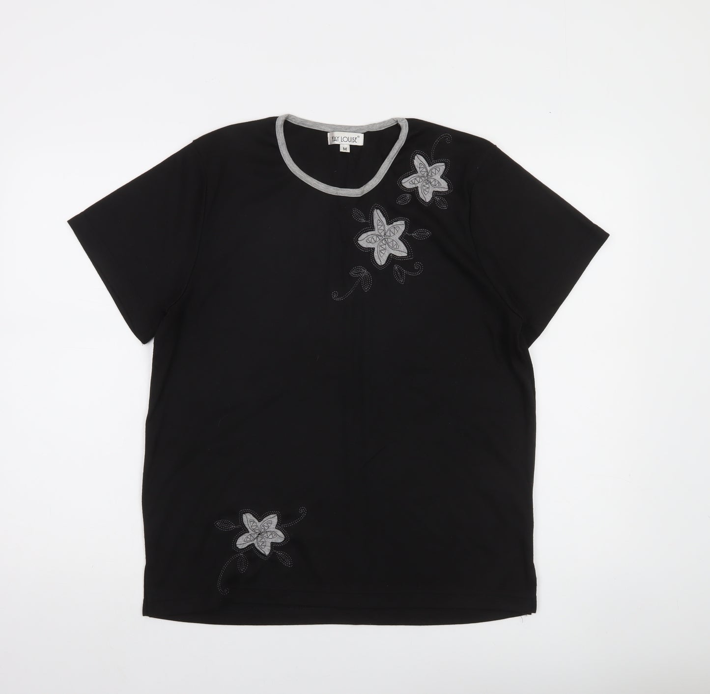 Fay Louise Women’s Black Floral Embroidered T-Shirt Size M