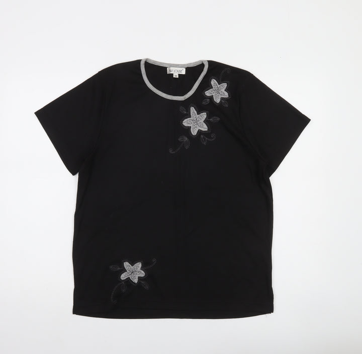 Fay Louise Women’s Black Floral Embroidered T-Shirt Size M