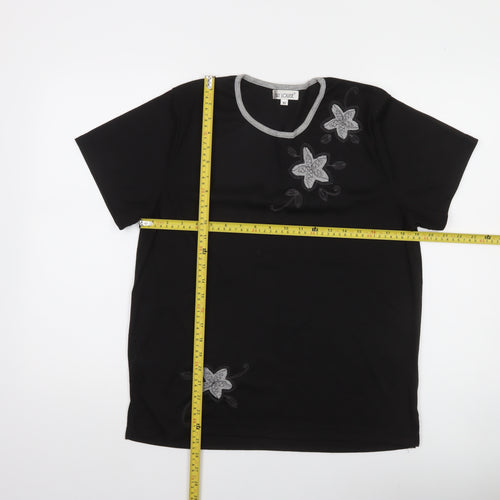 Fay Louise Women’s Black Floral Embroidered T-Shirt Size M