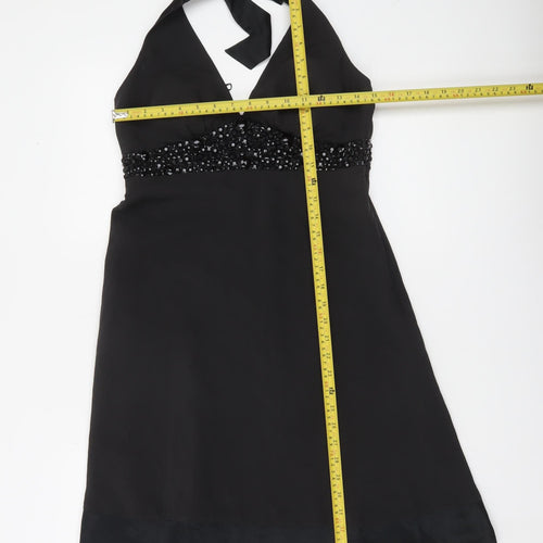 White House Black Market Women’s Black Silk Halter Beaded A-Line Dress Size 10
