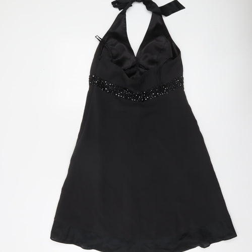 White House Black Market Women’s Black Silk Halter Beaded A-Line Dress Size 10