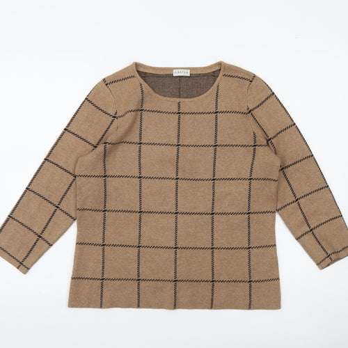 Eastex Women Brown Check Pullover Jumper Size 10 Round Neck Knit