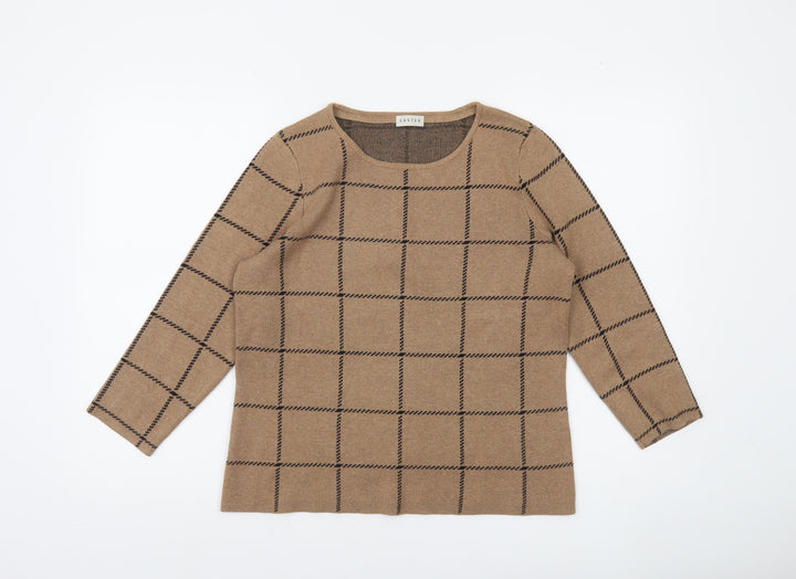 Eastex Women Brown Check Pullover Jumper Size 10 Round Neck Knit
