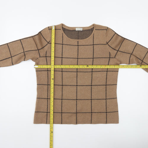 Eastex Women Brown Check Pullover Jumper Size 10 Round Neck Knit
