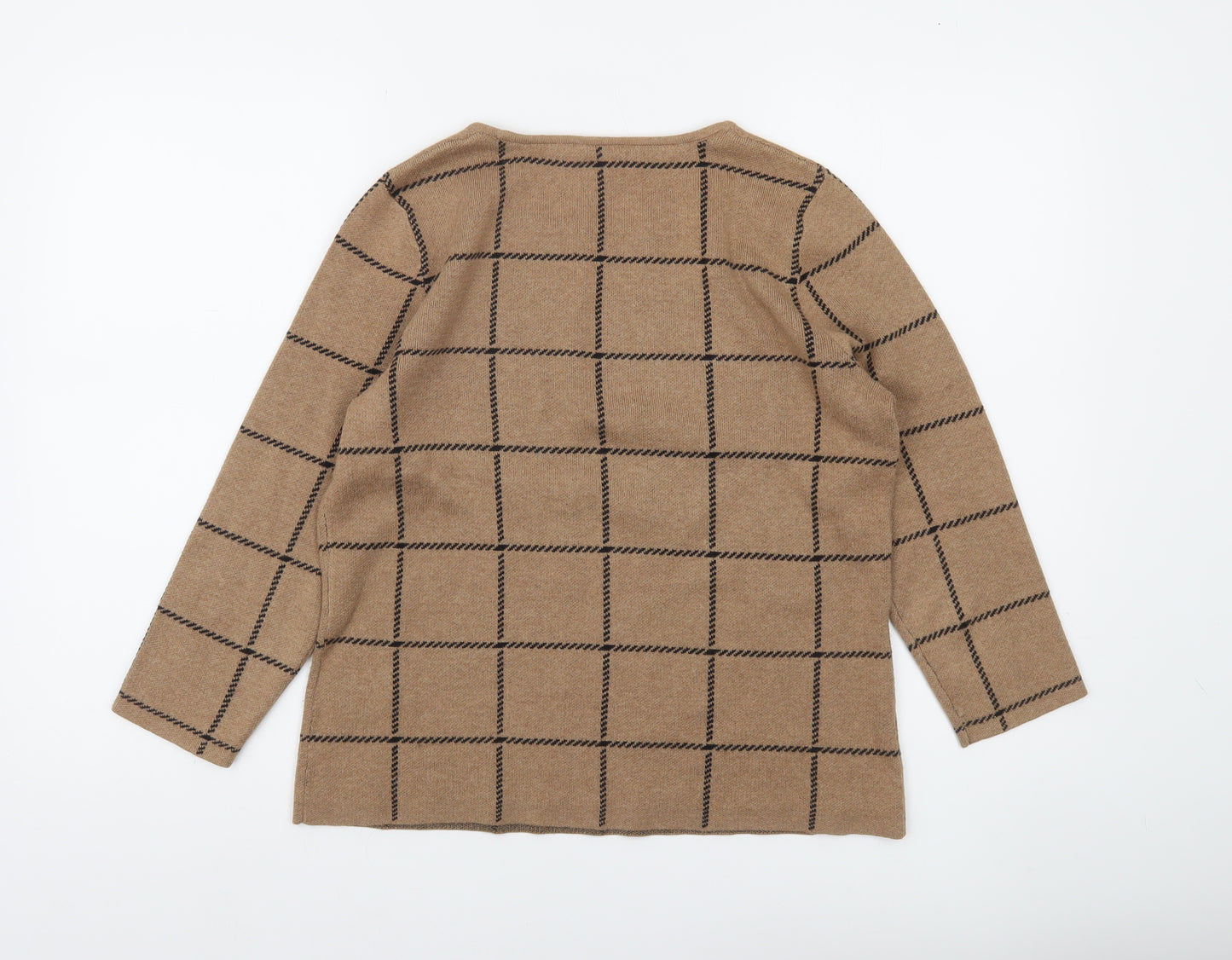 Eastex Women Brown Check Pullover Jumper Size 10 Round Neck Knit