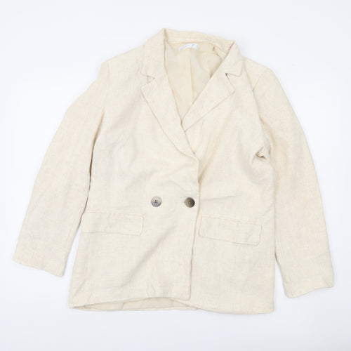 Primark Women Ivory Linen Blend Double-Breasted Blazer UK 12