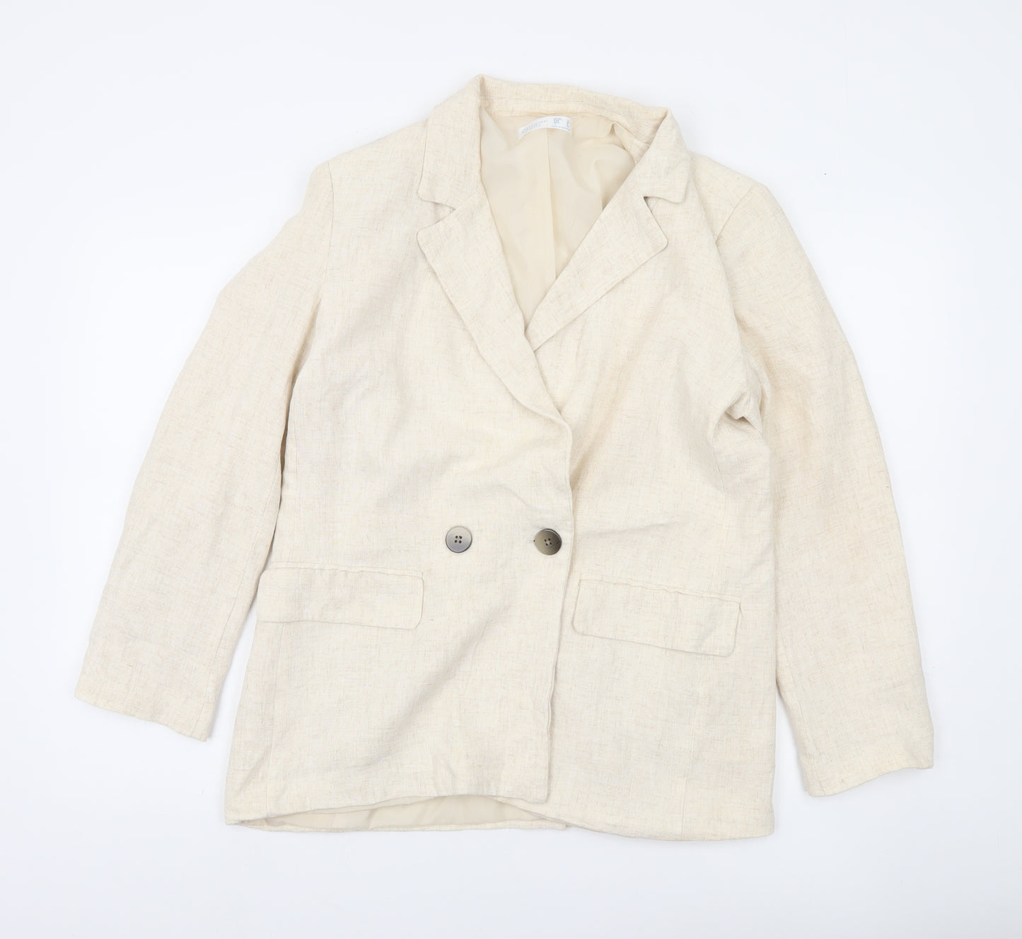 Primark Women Ivory Linen Blend Double-Breasted Blazer UK 12