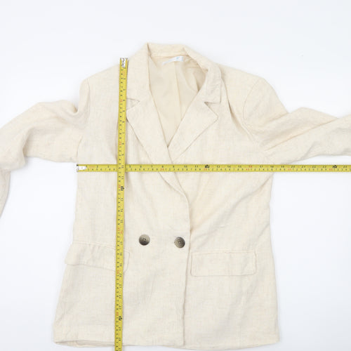 Primark Women Ivory Linen Blend Double-Breasted Blazer UK 12