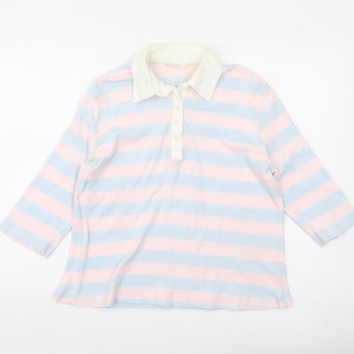 Marks and Spencer Womens Polo Shirt UK 14 Multicoloured Striped Cotton 3/4 Sleeve