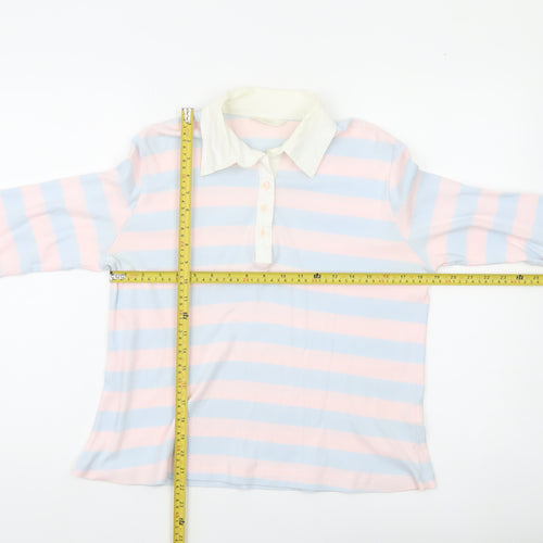 Marks and Spencer Womens Polo Shirt UK 14 Multicoloured Striped Cotton 3/4 Sleeve