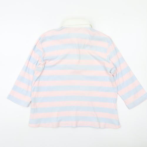 Marks and Spencer Womens Polo Shirt UK 14 Multicoloured Striped Cotton 3/4 Sleeve