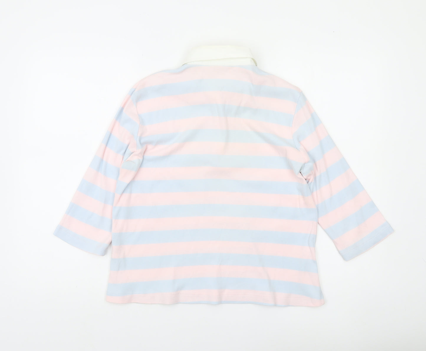 Marks and Spencer Womens Polo Shirt UK 14 Multicoloured Striped Cotton 3/4 Sleeve