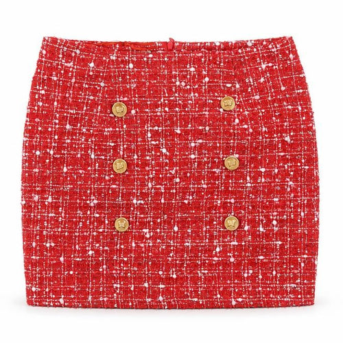 NAANAA Women Red Tweed Short Skirt UK 8 High Rise Button Detail