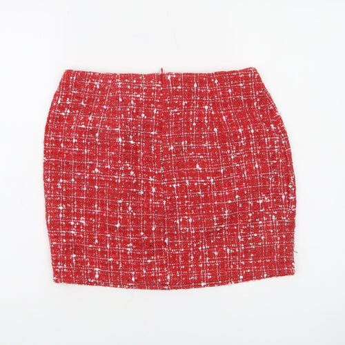 NAANAA Women Red Tweed Short Skirt UK 8 High Rise Button Detail